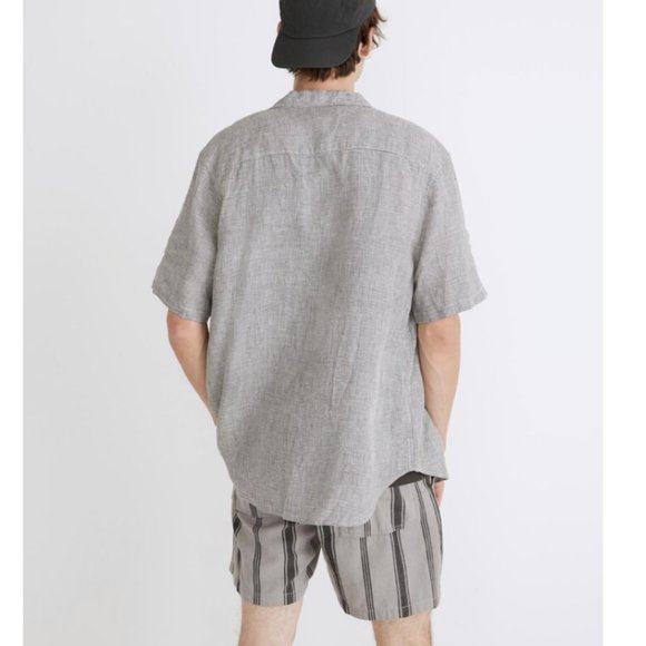 Madewell Men’s Linen Easy Short Sleeve Shirt MD342 Black white Gingham Print M - Picture 3 of 7